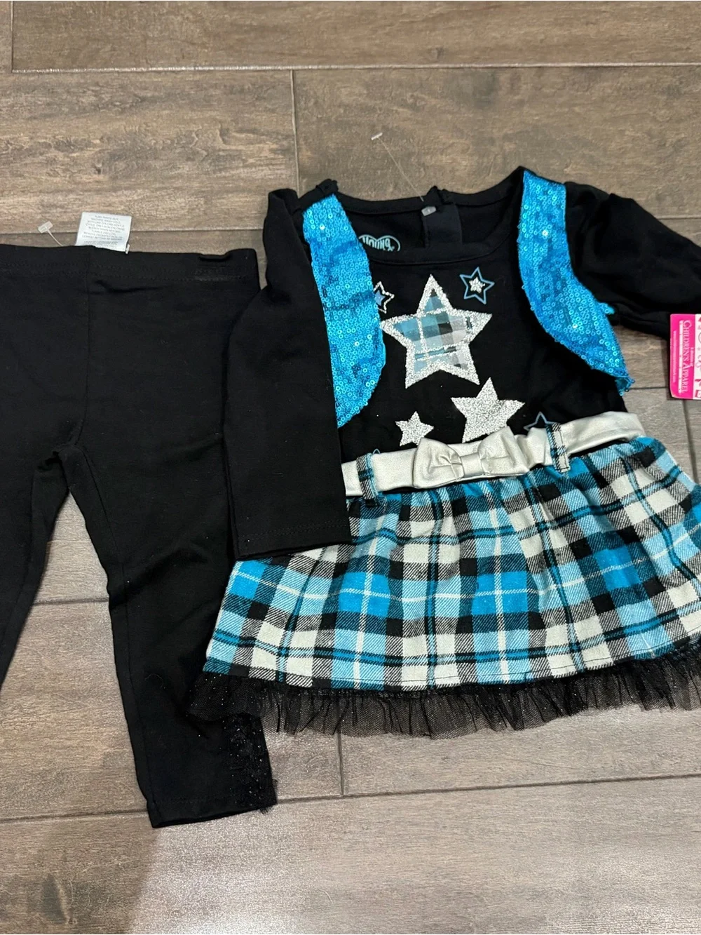 NWT Young Hearts Girls Plaid Tutu Dress & Leggings 2-Piece Set